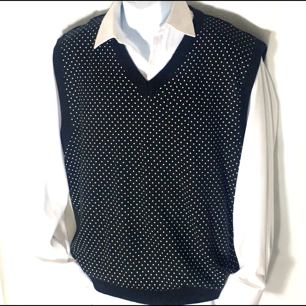 Linea Uomo Mens Polka Dot Sweater Vest Size XL Blue White